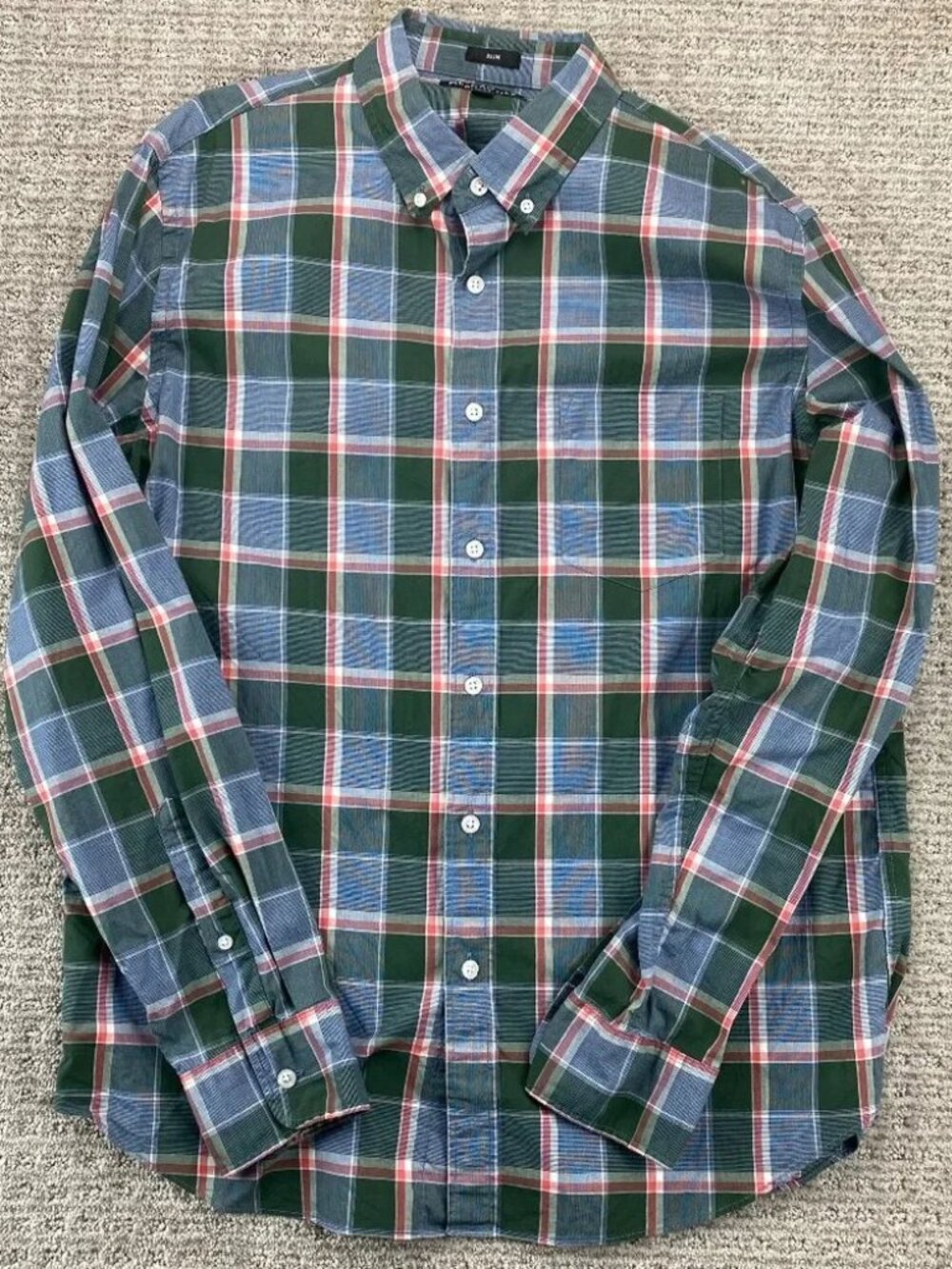 J.Crew Mercantile Flex Shirt Slim Men Large Blue Green Red Checkered Button Down
